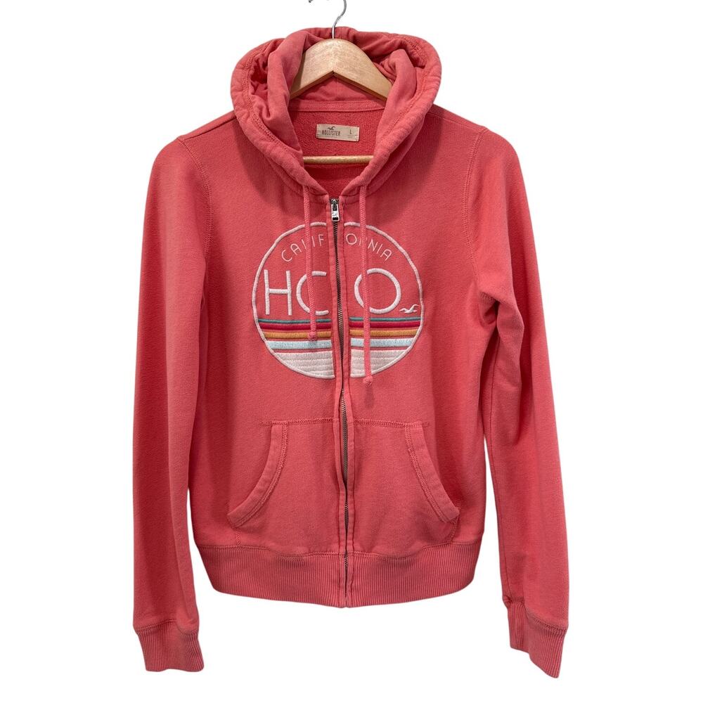 Hollister Y2K Full Zip Hoodie Womens Sz L HCO Peach Rainbow California Pockets‎
